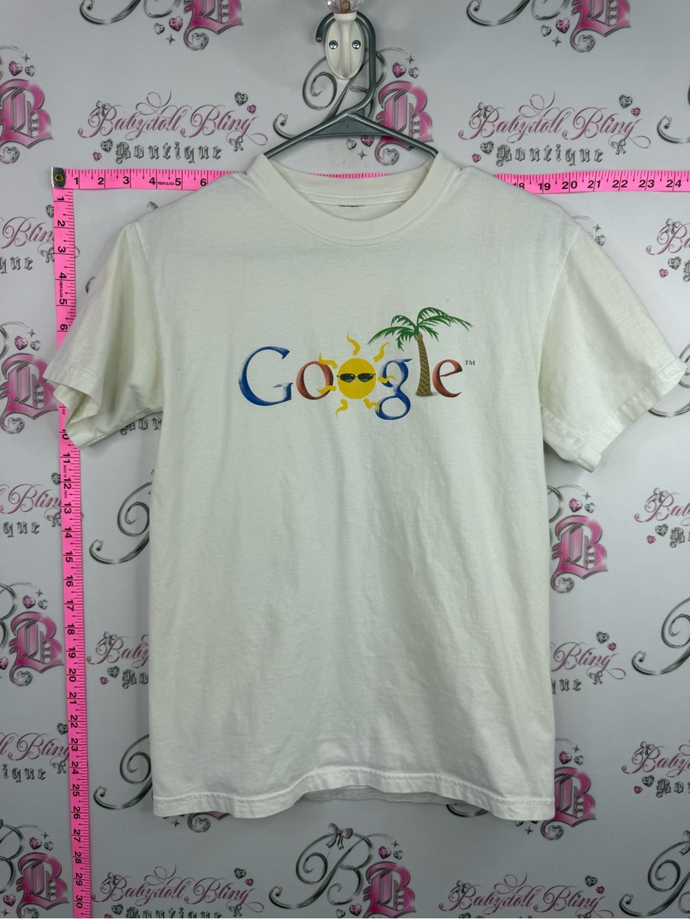 google vintage top White Short Sleeve Tee with Multicolor Google Sun Logo